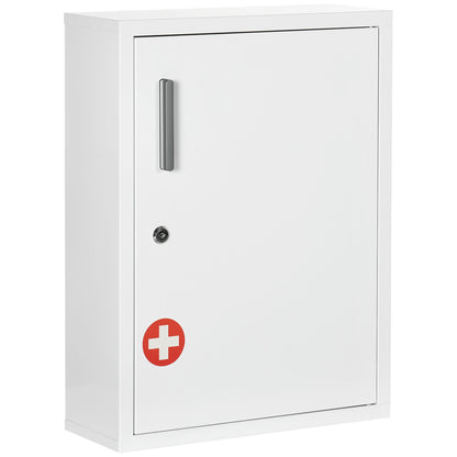 Bathroom Medicine Cabinet with Shelves Inside & On Door, Locking Medical Cabinet, First Aid Bathroom Wall Cabinet White