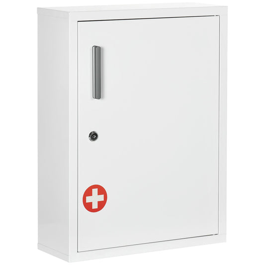 Bathroom Medicine Cabinet with Shelves Inside & On Door, Locking Medical Cabinet, First Aid Bathroom Wall Cabinet White