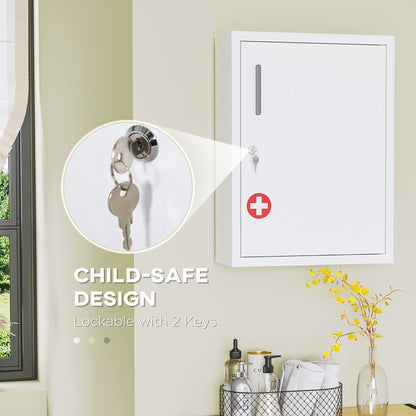 Bathroom Medicine Cabinet with Shelves Inside & On Door, Locking Medical Cabinet, First Aid Bathroom Wall Cabinet White