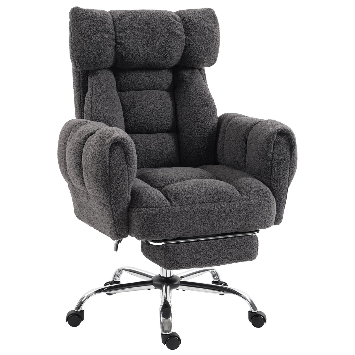 criss cross office chair with flip-up armrests, reclining desk chair with wide seat, footrest, wheels, dark gray
