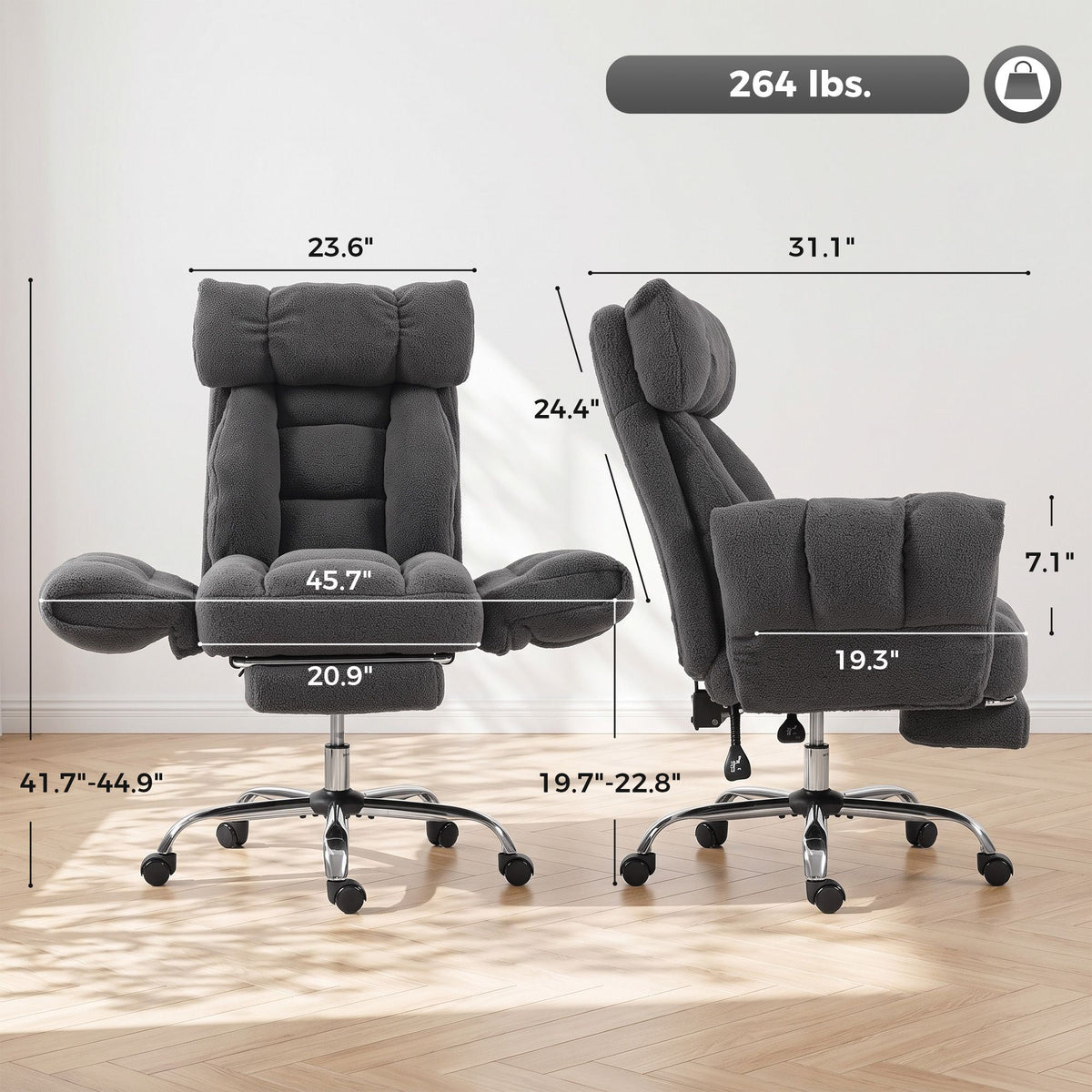 Criss Cross Office Chair with Flip-Up Armrests, Reclining Desk Chair with Wide Seat, Footrest, Wheels, Dark Gray
