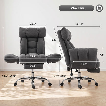 Criss Cross Office Chair with Flip-Up Armrests, Reclining Desk Chair with Wide Seat, Footrest, Wheels, Dark Gray