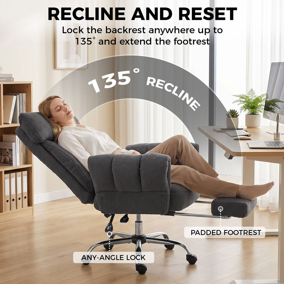 Criss Cross Office Chair with Flip-Up Armrests, Reclining Desk Chair with Wide Seat, Footrest, Wheels, Dark Gray