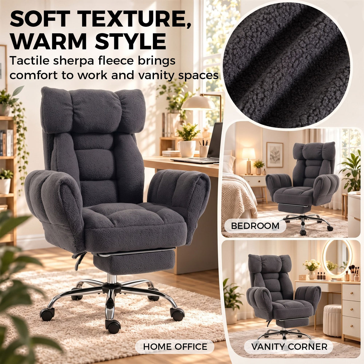 criss cross office chair with flip-up armrests, reclining desk chair with wide seat, footrest, wheels, dark gray