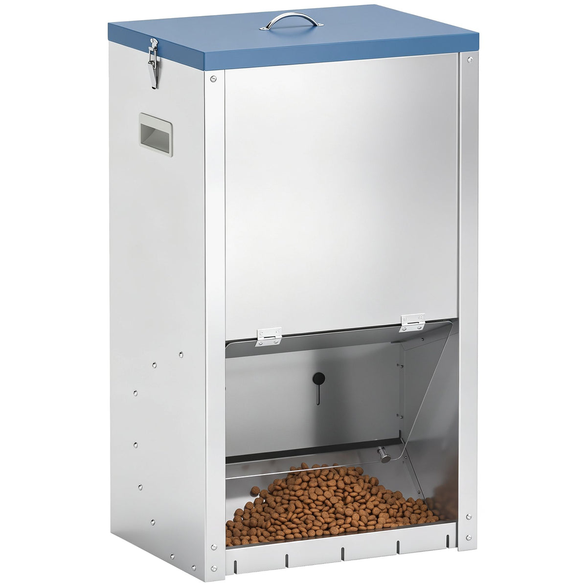 50lbs automatic dog feeder, galvanized gravity pet feeder with lockable clear door, indoor and outdoor use