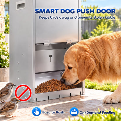 50lbs Automatic Dog Feeder, Galvanized Gravity Pet Feeder with Lockable Clear Door, Indoor and Outdoor Use