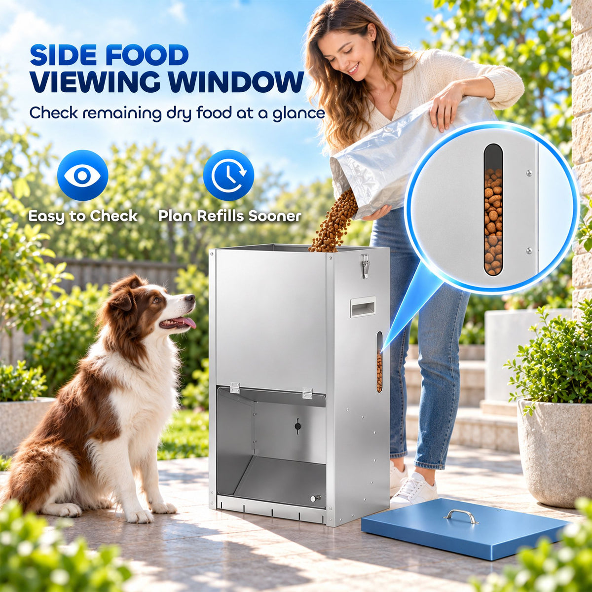 50lbs Automatic Dog Feeder, Galvanized Gravity Pet Feeder with Lockable Clear Door, Indoor and Outdoor Use