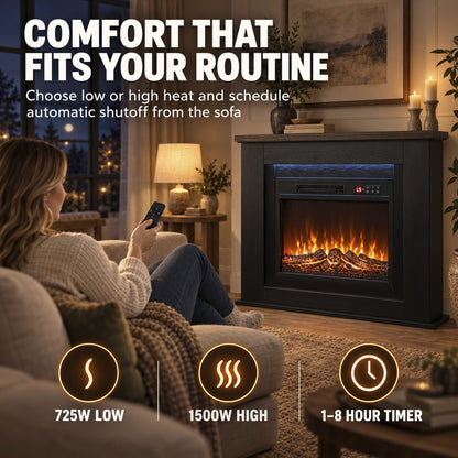 40" Electric Fireplace with Mantel, LED Strip, Fireplace TV Stand for 55" TVs, Adjustable Flame, Black