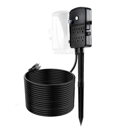 Outdoor Power Stake, 50 FT Extension Cord, Outdoor Power Strip Weatherproof with Cover and Overload Protection, 6 Outlets, 15A/1875W, Waterproof Multi-Outlet Yard Stake for Christm