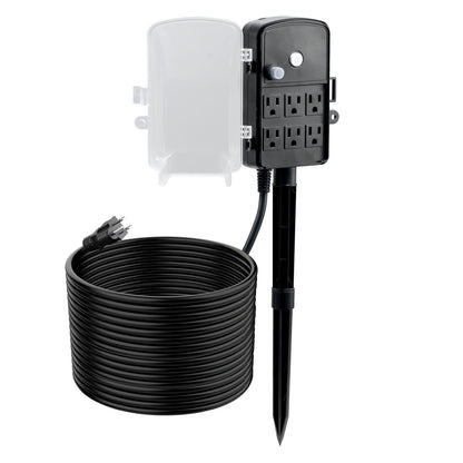 Outdoor Power Stake, 50 FT Extension Cord, Outdoor Power Strip Weatherproof with Cover and Overload Protection, 6 Outlets, 15A/1875W, Waterproof Multi-Outlet Yard Stake for Christm