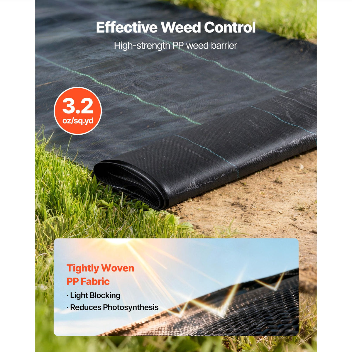 weed barrier fabric heavy duty, 2 packs 3x50ft 3.2oz weed blocker fabric, woven landscape fabrics, garden fabrics weeds barrier, weeds control ground cover, geotextile webbing, black