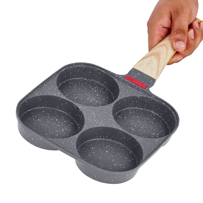 Egg Pan, 4-Cup Nonstick Egg Frying Pan, Aluminum Breakfast Omelette Skillet for Pancakes, Hamburgers, Sandwiches, with Lid, Oil Brush, Scraper, Compatible with Gas Stove & Inductio
