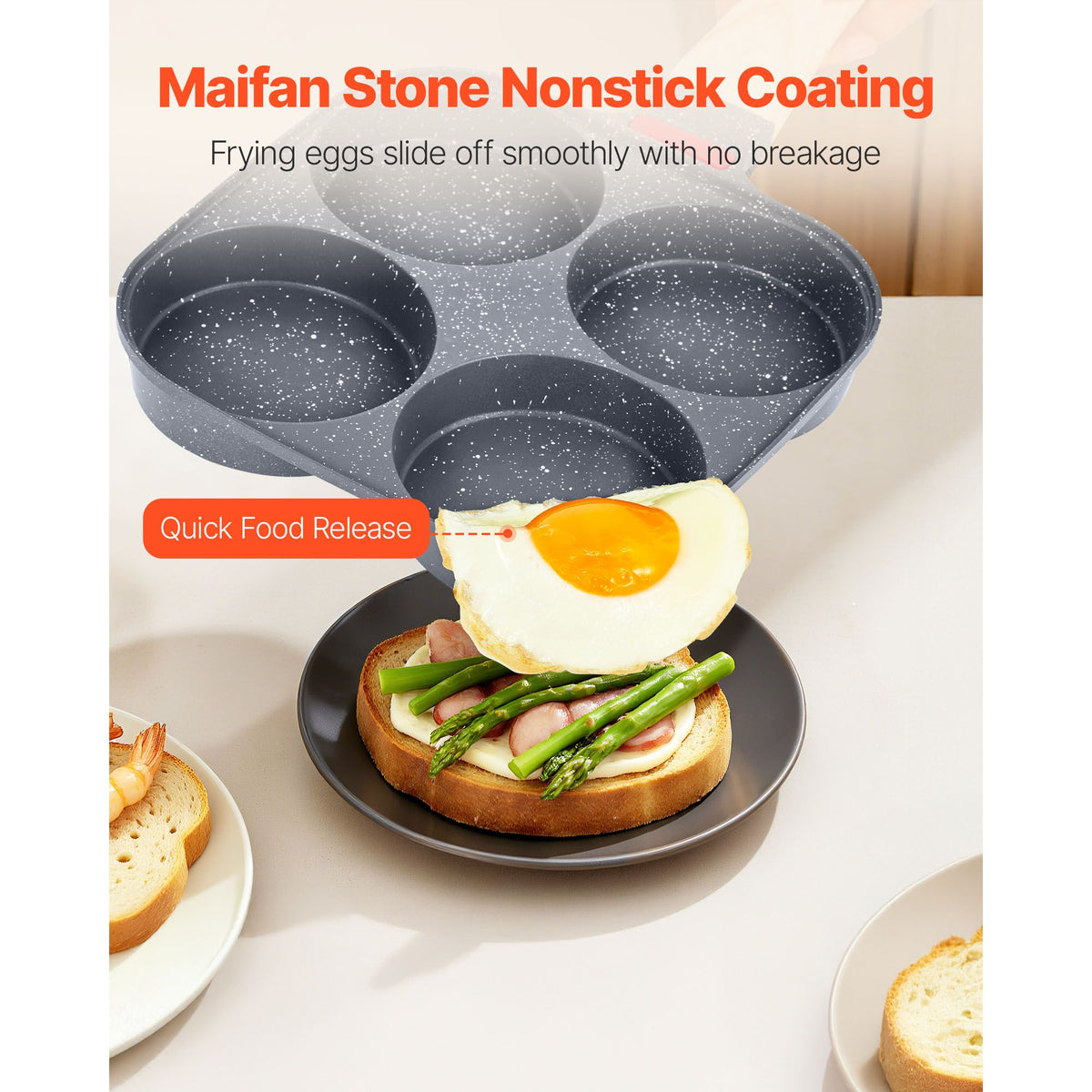 Egg Pan, 4-Cup Nonstick Egg Frying Pan, Aluminum Breakfast Omelette Skillet for Pancakes, Hamburgers, Sandwiches, with Lid, Oil Brush, Scraper, Compatible with Gas Stove & Inductio
