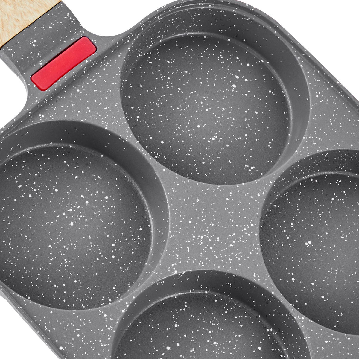 Egg Pan, 4-Cup Nonstick Egg Frying Pan, Aluminum Breakfast Omelette Skillet for Pancakes, Hamburgers, Sandwiches, with Lid, Oil Brush, Scraper, Compatible with Gas Stove & Inductio