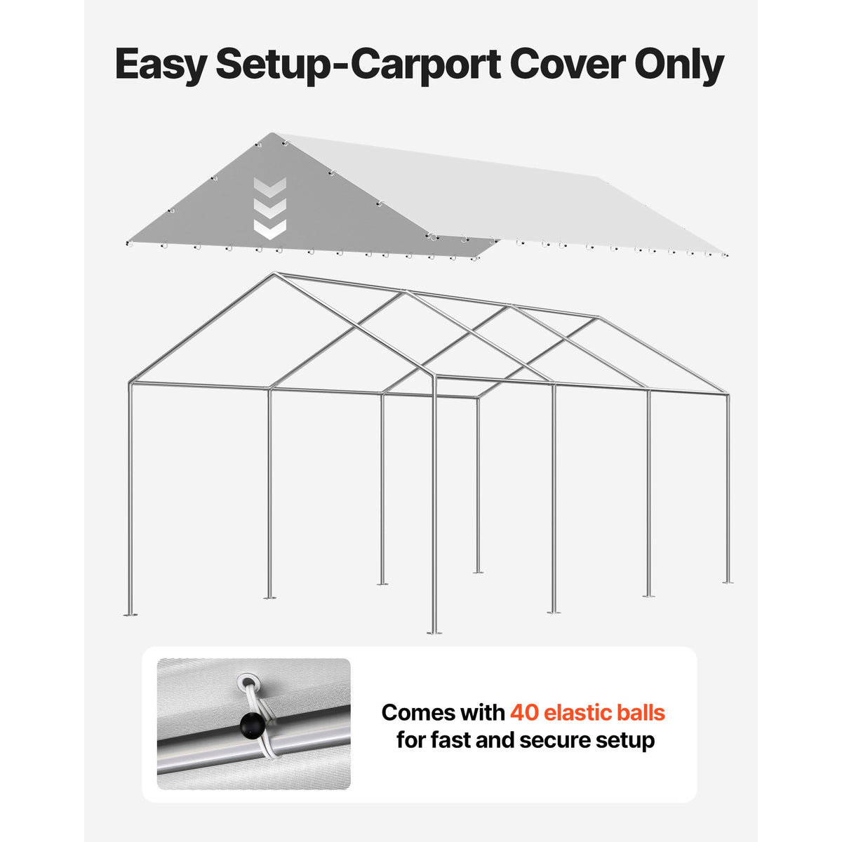 carport replacement canopy, 10 x 20 ft potable garage tent top tarp, uv-resistant & waterproof car shelter tarp, heavy duty car port cover with ball buggees, grey, frame not included