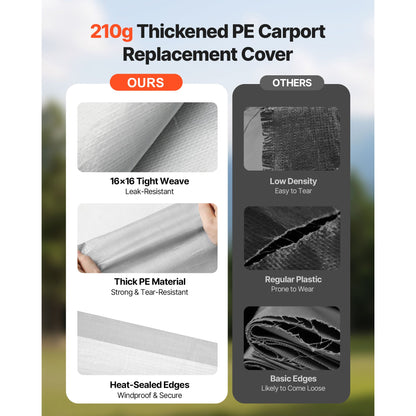 Carport Replacement Canopy, 10 x 20 ft Potable Garage Tent Top Tarp, UV-Resistant & Waterproof Car Shelter Tarp, Heavy Duty Car Port Cover with Ball Buggees, Grey, Frame Not Included