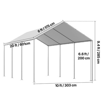 Carport Replacement Canopy, 10 x 20 ft Potable Garage Tent Top Tarp, UV-Resistant & Waterproof Car Shelter Tarp, Heavy Duty Car Port Cover with Ball Buggees, Grey, Frame Not Included