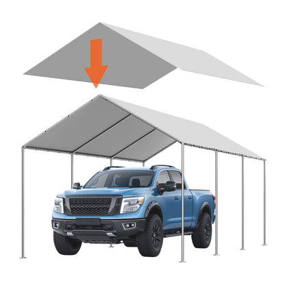 Carport Replacement Canopy, 10 x 20 ft Potable Garage Tent Top Tarp, UV-Resistant & Waterproof Car Shelter Tarp, Heavy Duty Car Port Cover with Ball Buggees, Grey, Frame Not Included