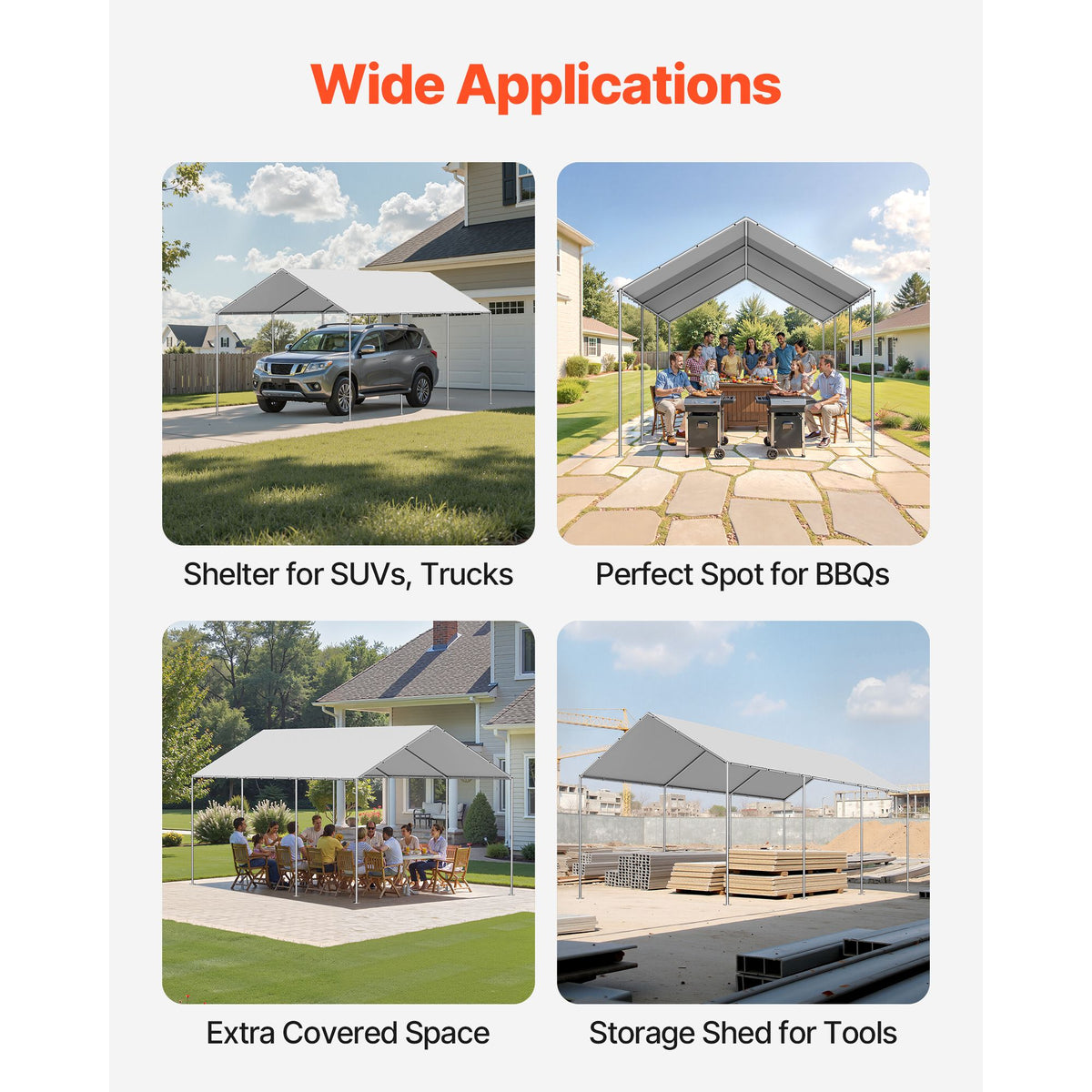carport replacement canopy, 10 x 20 ft potable garage tent top tarp, uv-resistant & waterproof car shelter tarp, heavy duty car port cover with ball buggees, grey, frame not included