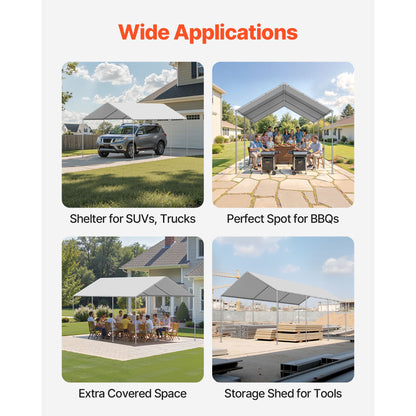 Carport Replacement Canopy, 10 x 20 ft Potable Garage Tent Top Tarp, UV-Resistant & Waterproof Car Shelter Tarp, Heavy Duty Car Port Cover with Ball Buggees, Grey, Frame Not Included