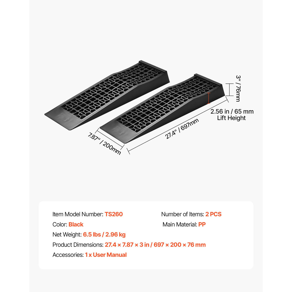 Car Ramps, 2 PCS 20000 lbs GVW Capacity, 2.56 in Lift Height, Portable Low Profile Car Service Ramps for Home Garage Maintenance & Oil Changes, Heavy Duty for Low Chassis Vehicle &