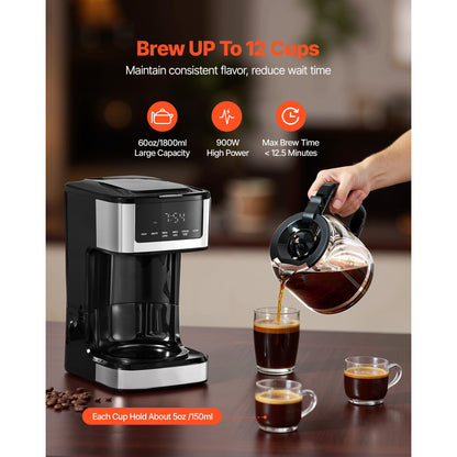 Programmable Coffee Maker, 12 Cup Programmable Drip Coffee Makers with Touch Screen, 4-Hour Keep Warm Coffee Makers Drips, 2 Brew Strengths Drip Coffee Machine for Home, 24-Hour Pr