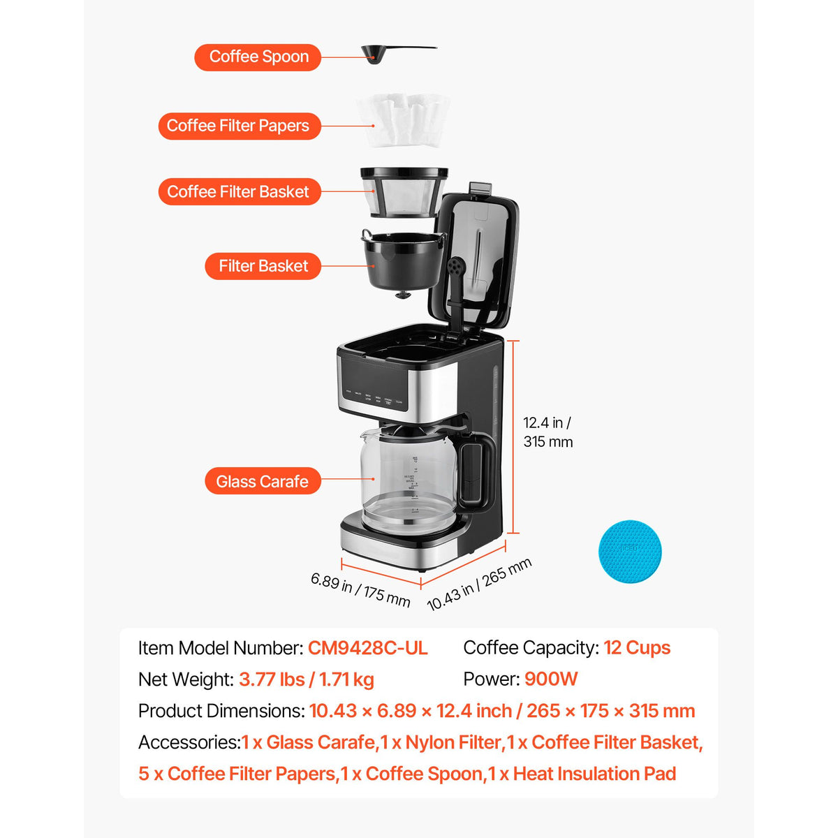 programmable coffee maker, 12 cup programmable drip coffee makers with touch screen, 4-hour keep warm coffee makers drips, 2 brew strengths drip coffee machine for home, 24-hour pr