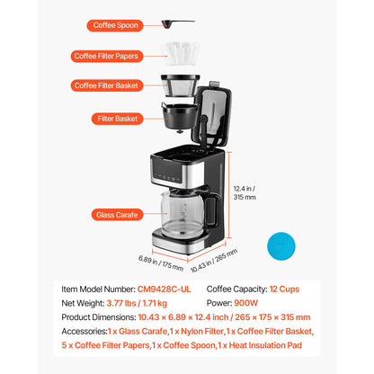 Programmable Coffee Maker, 12 Cup Programmable Drip Coffee Makers with Touch Screen, 4-Hour Keep Warm Coffee Makers Drips, 2 Brew Strengths Drip Coffee Machine for Home, 24-Hour Pr