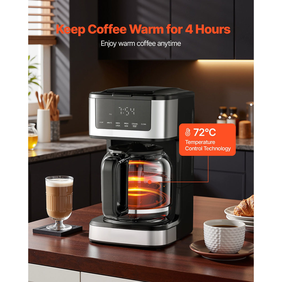 Programmable Coffee Maker, 12 Cup Programmable Drip Coffee Makers with Touch Screen, 4-Hour Keep Warm Coffee Makers Drips, 2 Brew Strengths Drip Coffee Machine for Home, 24-Hour Pr