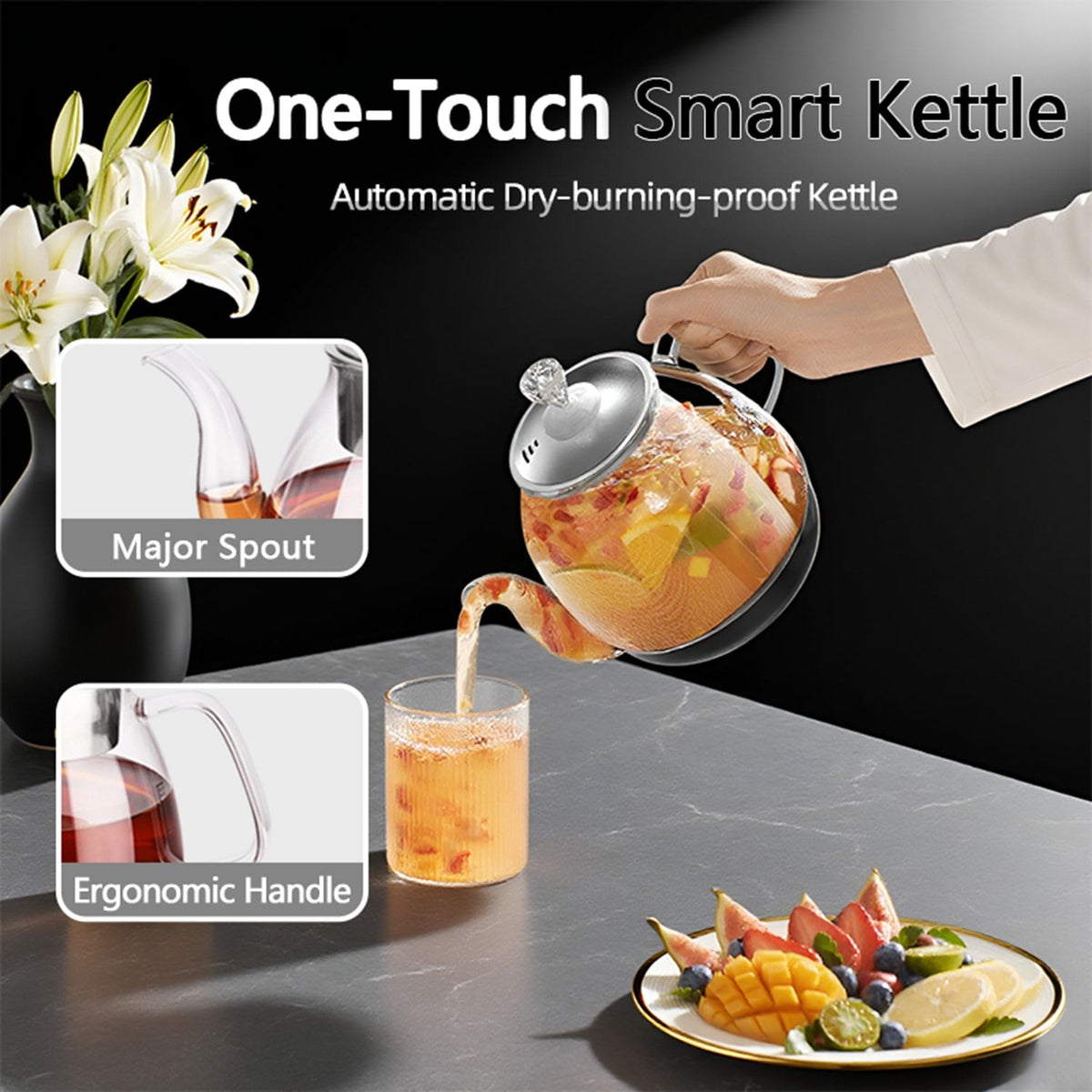 Professional multi-functional glass teapot | 800ml fast heating, cooking and brewing integrated electric kettle with stainless steel filter