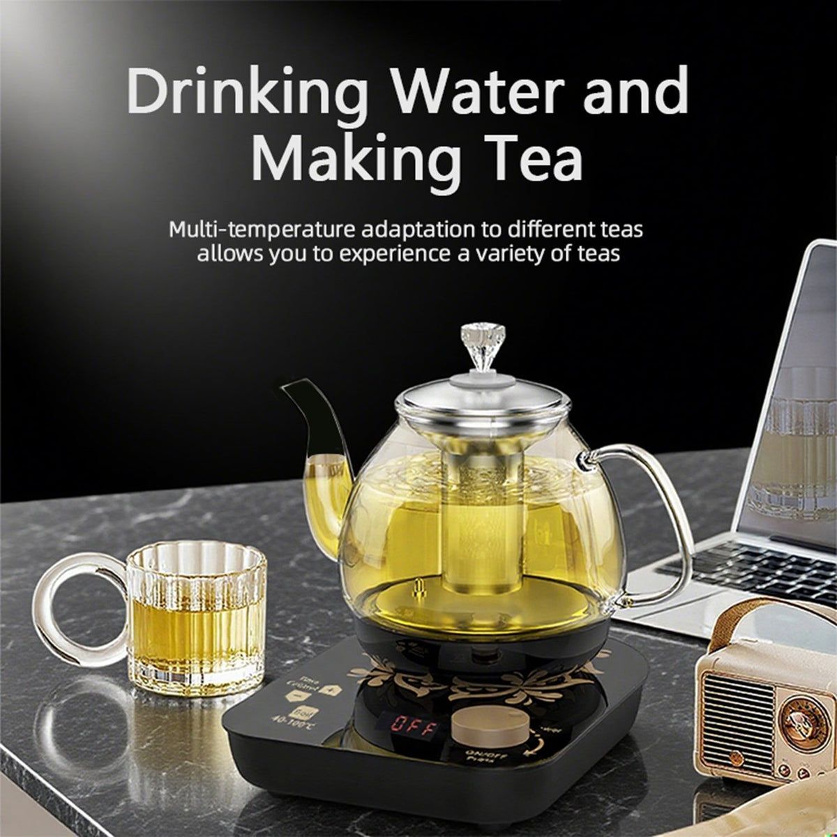 professional multi-functional glass teapot | 800ml fast heating, cooking and brewing integrated electric kettle with stainless steel filter