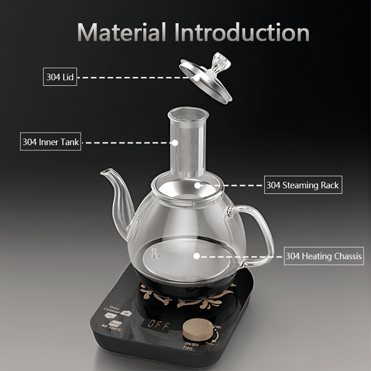 Professional multi-functional glass teapot | 800ml fast heating, cooking and brewing integrated electric kettle with stainless steel filter