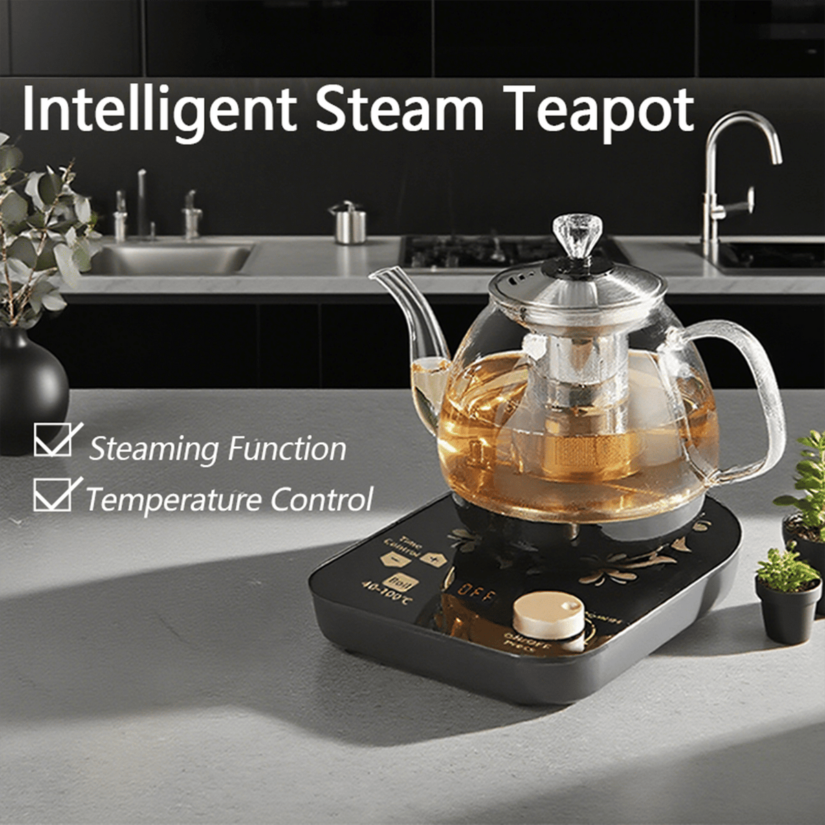professional multi-functional glass teapot | 800ml fast heating, cooking and brewing integrated electric kettle with stainless steel filter