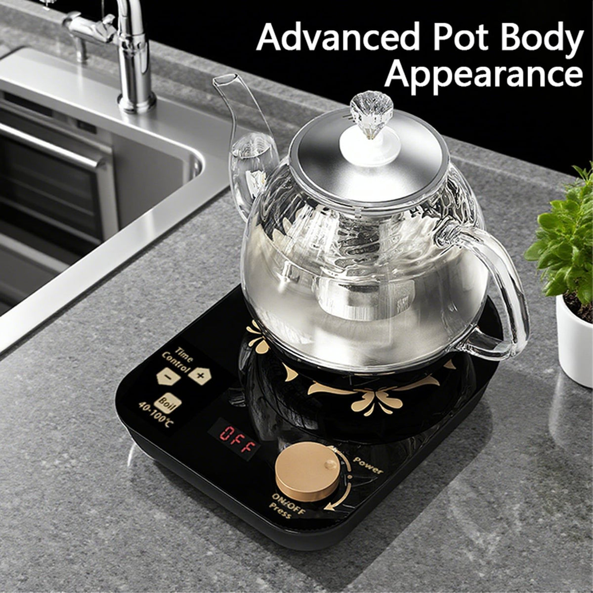 professional multi-functional glass teapot | 800ml fast heating, cooking and brewing integrated electric kettle with stainless steel filter