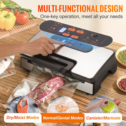 Vacuum Sealer Machine, 90Kpa 130W Powerful Dual Pump and Dual Sealing, Dry and Moist Food Storage, Automatic and Manual Air Sealing System with Built-in Cutter, with Seal Bag and External Hose