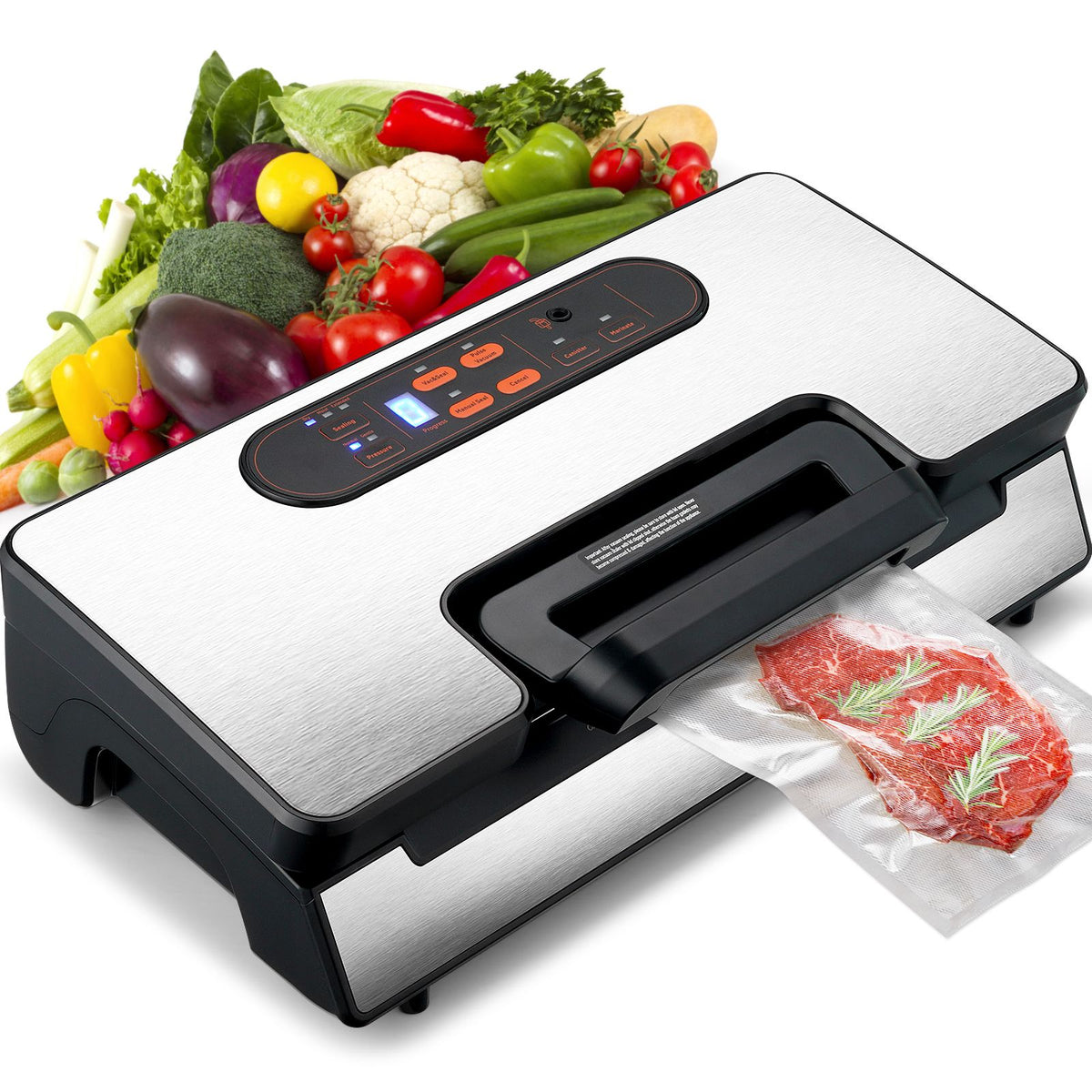 Vacuum Sealer Machine, 90Kpa 130W Powerful Dual Pump and Dual Sealing, Dry and Moist Food Storage, Automatic and Manual Air Sealing System with Built-in Cutter, with Seal Bag and External Hose
