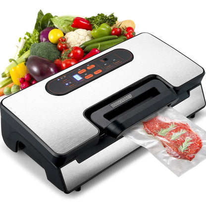 Vacuum Sealer Machine, 90Kpa 130W Powerful Dual Pump and Dual Sealing, Dry and Moist Food Storage, Automatic and Manual Air Sealing System with Built-in Cutter, with Seal Bag and External Hose