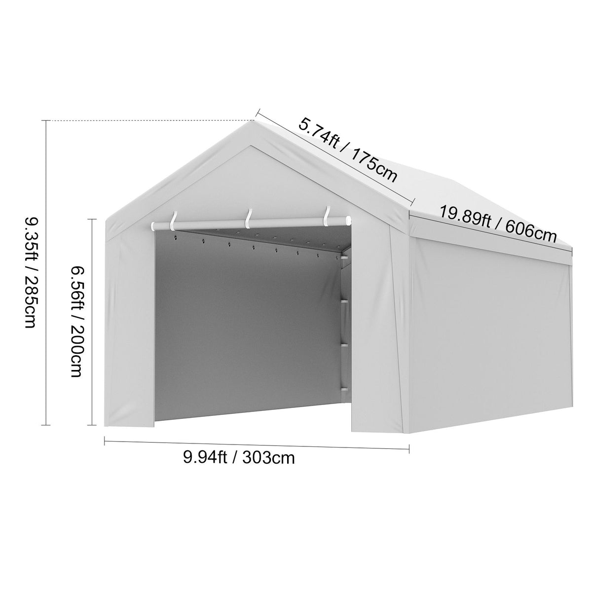 Carport Replacement Canopy Cover Top + Side Wall 10 x 20 ft, Garage Tent Shelter Tarp Heavy-Duty Waterproof & UV Protected, Easy Installation with Ball Bungees,Grey (Frame Not Included)