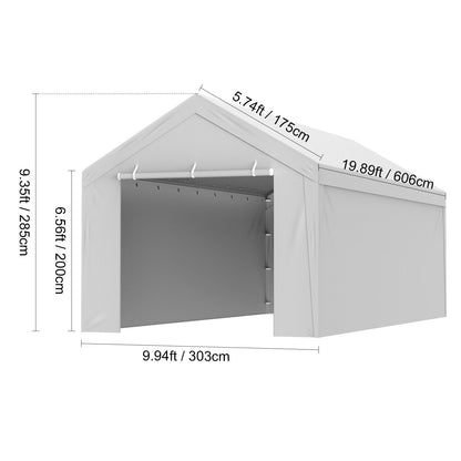Carport Replacement Canopy Cover Top + Side Wall 10 x 20 ft, Garage Tent Shelter Tarp Heavy-Duty Waterproof & UV Protected, Easy Installation with Ball Bungees,Grey (Frame Not Included)