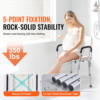 Shower Chair, Shower Seat with Back, Adjustable Height Shower Stool, Shower Chair for Inside Shower Bathtub, Non-slip Bathroom Bench Bath Chair for Elderly Disabled Handicap, 350 LBS Capacity