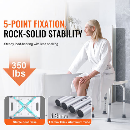Shower Chair, Adjustable Height Shower Stool with Built-in Handles, Shower Seat for Inside Shower or Tub, Non-Slip Bench Bathtub Stool Seat for Elderly Disabled Handicap, 158.8 kg 
