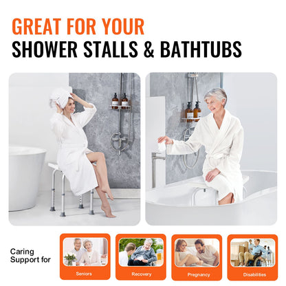 Shower Chair, Adjustable Height Shower Stool with Built-in Handles, Shower Seat for Inside Shower or Tub, Non-Slip Bench Bathtub Stool Seat for Elderly Disabled Handicap, 158.8 kg 