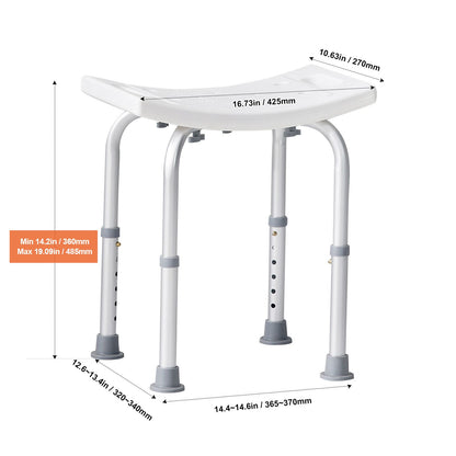 Shower Chair, Adjustable Height Shower Stool with Built-in Handles, Shower Seat for Inside Shower or Tub, Non-Slip Bench Bathtub Stool Seat for Elderly Disabled Handicap, 158.8 kg 
