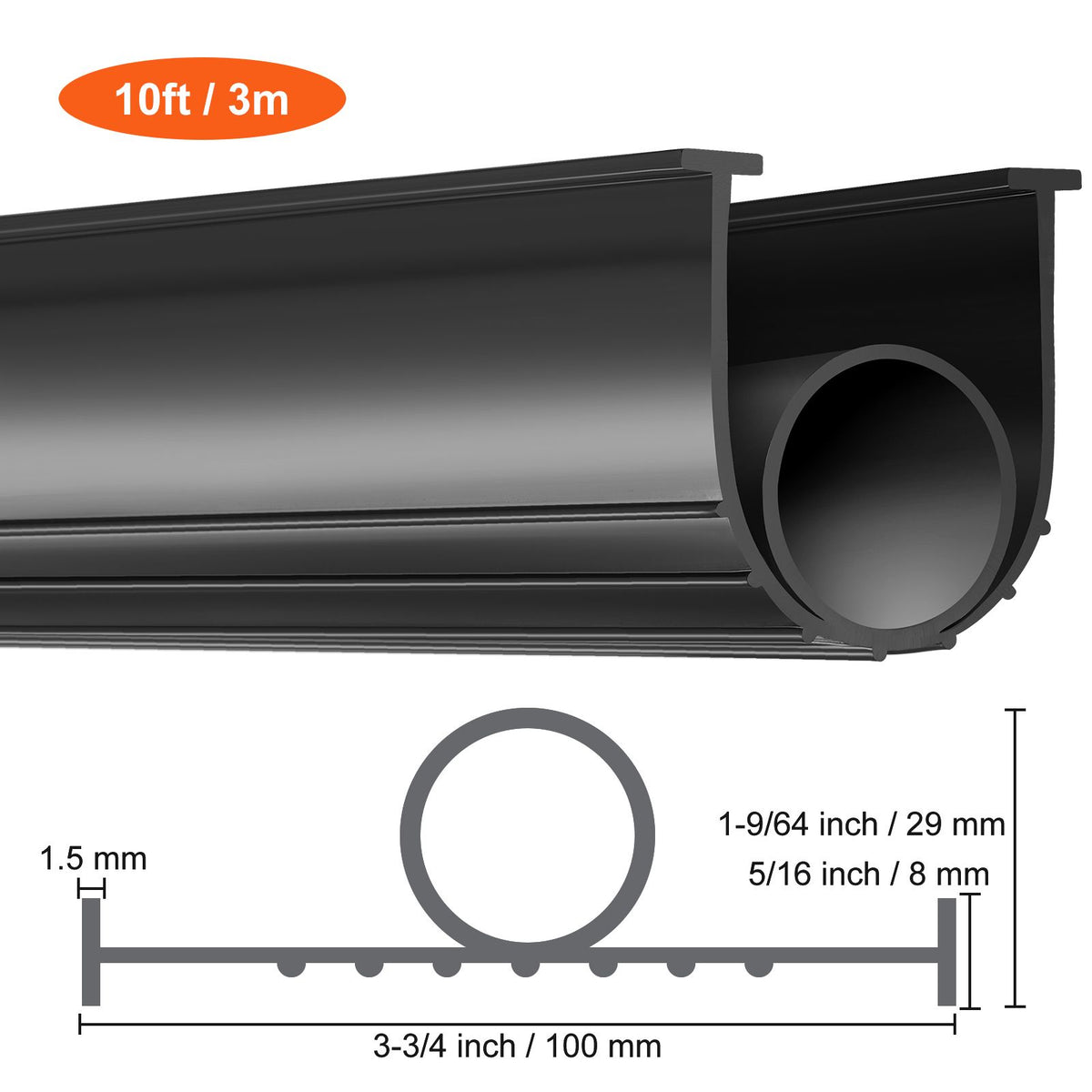 garage door seals bottom rubber, u shape +o ring garage door weather stripping, universal weatherproof threshold buffering sealing rubber , 5/16 inch t-ends and 3 3/4 inch width (10 ft, black)