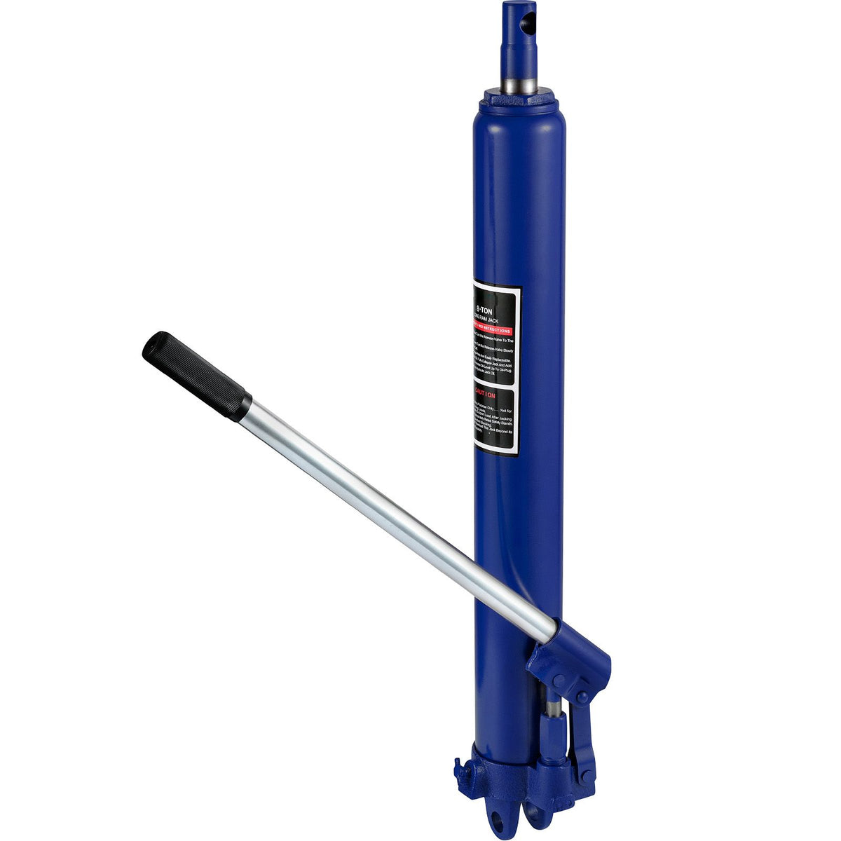 hydraulic long ram jack, 8 tons/17363 lbs capacity, with single piston pump and clevis base, manual cherry picker with handle, for garage/shop cranes, engine lift hoist, blue