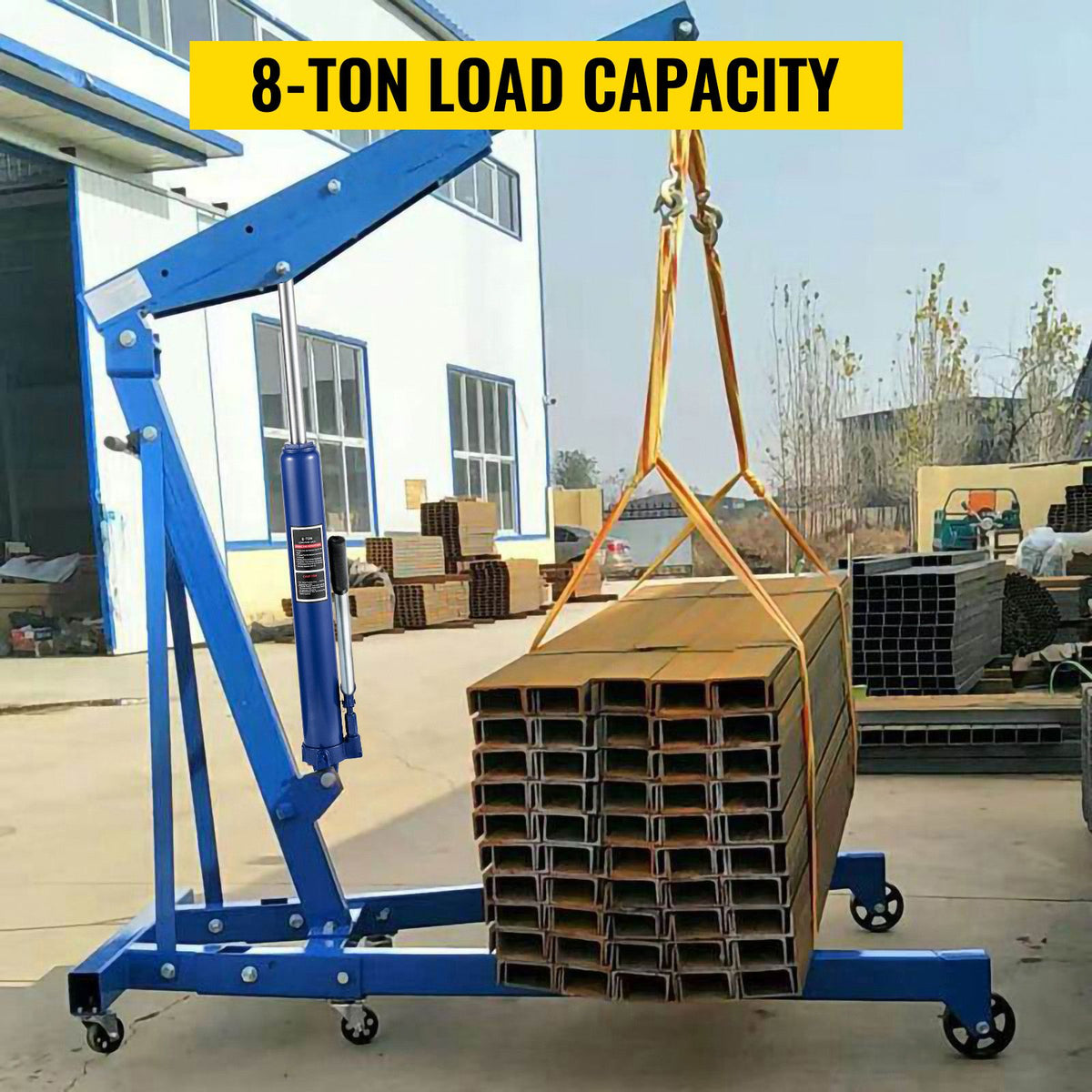 Hydraulic Long Ram Jack, 8 Tons/17363 lbs Capacity, with Single Piston Pump and Clevis Base, Manual Cherry Picker with Handle, for Garage/Shop Cranes, Engine Lift Hoist, Blue
