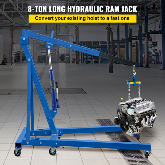 VEVOR blue hydraulic long-ram jack with clevis base and manual handle