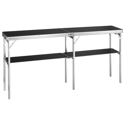 Extra Long Folding Portable Bar Table - Tradeshow Podium Table for Indoor, Outdoor, Party, Picnic, Exhibition, Includes Carrying Case, Storage Shelf and Black Skirt, 77.95" x 15.16" x 34.65"