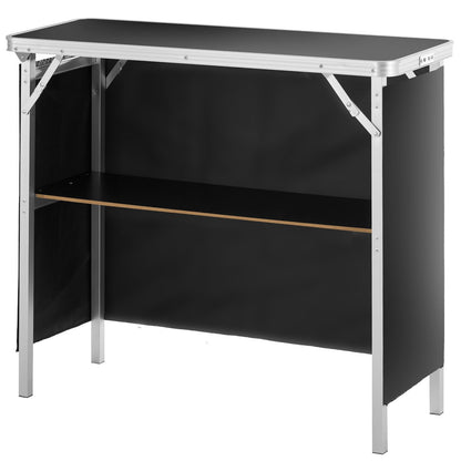 Folding Portable Bar Table, Tradeshow Podium Table for Indoor, Outdoor, Party, Picnic, Exhibition, Includes Carrying Case, Storage Shelf and Black Skirt, 38.39" x 15.16" x 34.25"