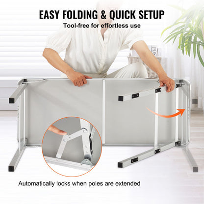 Folding Portable Bar Table, Tradeshow Podium Table for Indoor, Outdoor, Party, Picnic, Exhibition, Includes Carrying Case, Storage Shelf and Black Skirt, 38.39" x 15.16" x 34.25"